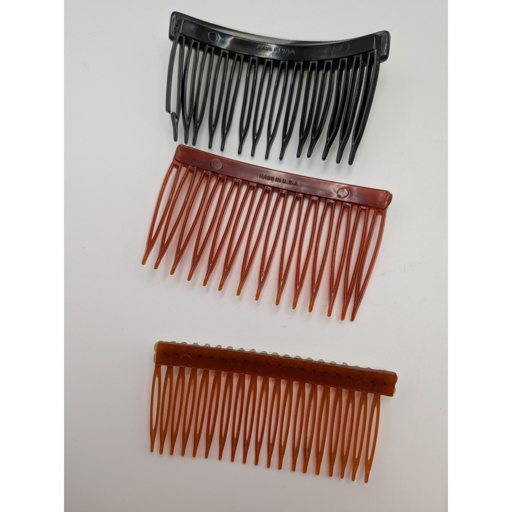 Vintage Goody Mini Hair Combs Side Pin Brown Marble Tortoise 2" USA - Picture 6 of 16